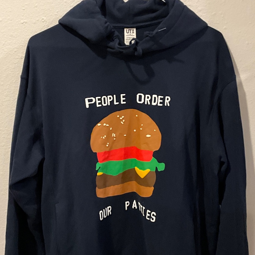 Uniqlo Black Hoodie with Burger Graphic - Picture 3 of 9